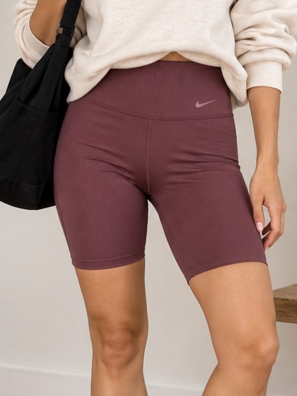Nike Zenvy Dri-FIT High Waist Ribbed Biker Shorts Burgundy Wine Women’s L